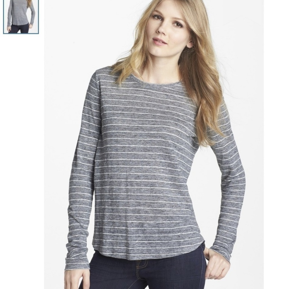 Vince Striped Long Sleeve Gray Tee Size Medium